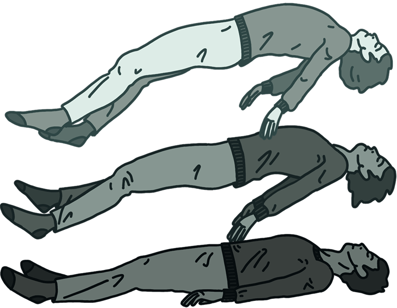 Illustration of Orion's body lying still while astral projecting